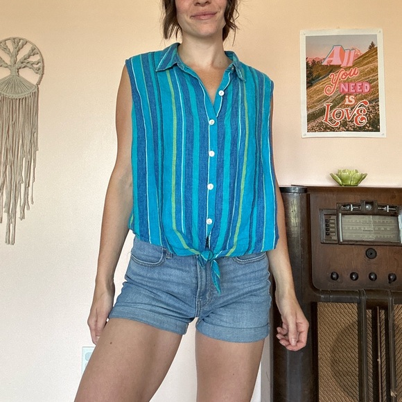 VTG Striped Button Down Tank - Picture 2 of 5
